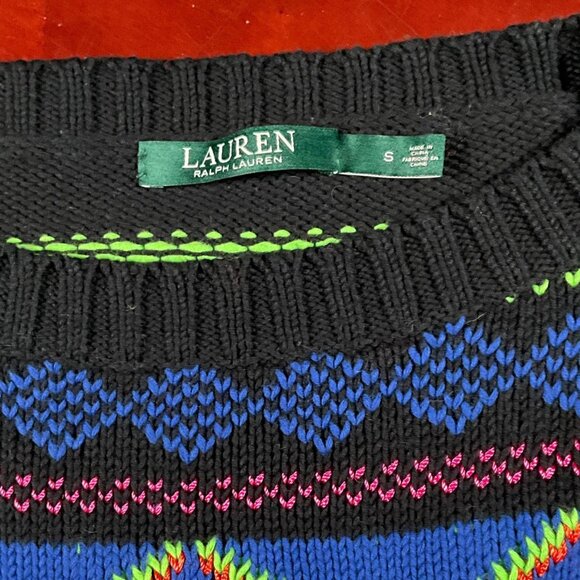 Womens Polo Ralph Lauren Multi-Color Neon Fair Isle Cotton Sweater (Small) - Picture 3 of 7